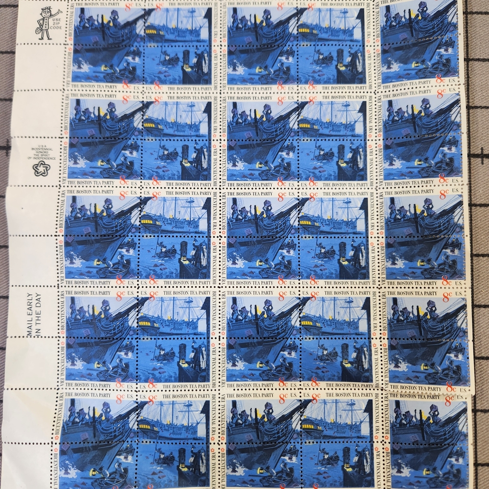 Vintage Blue Ship Postage Stamps